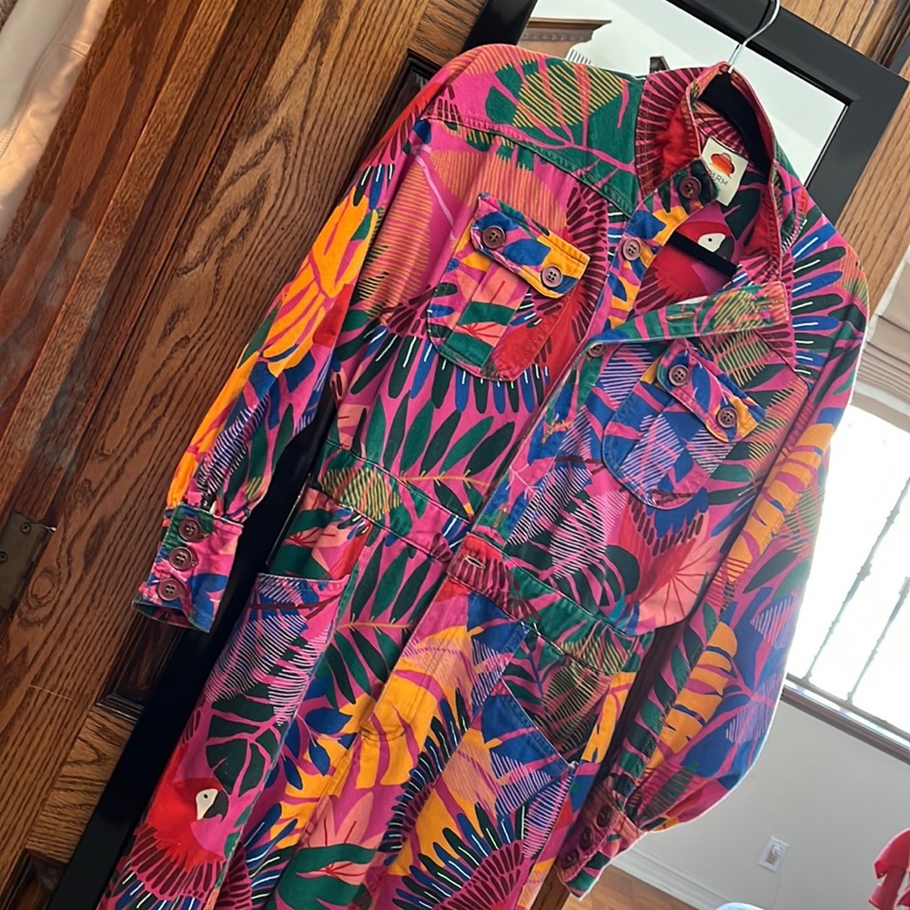 FARM RIO XS jungle pink twill jumpsuit